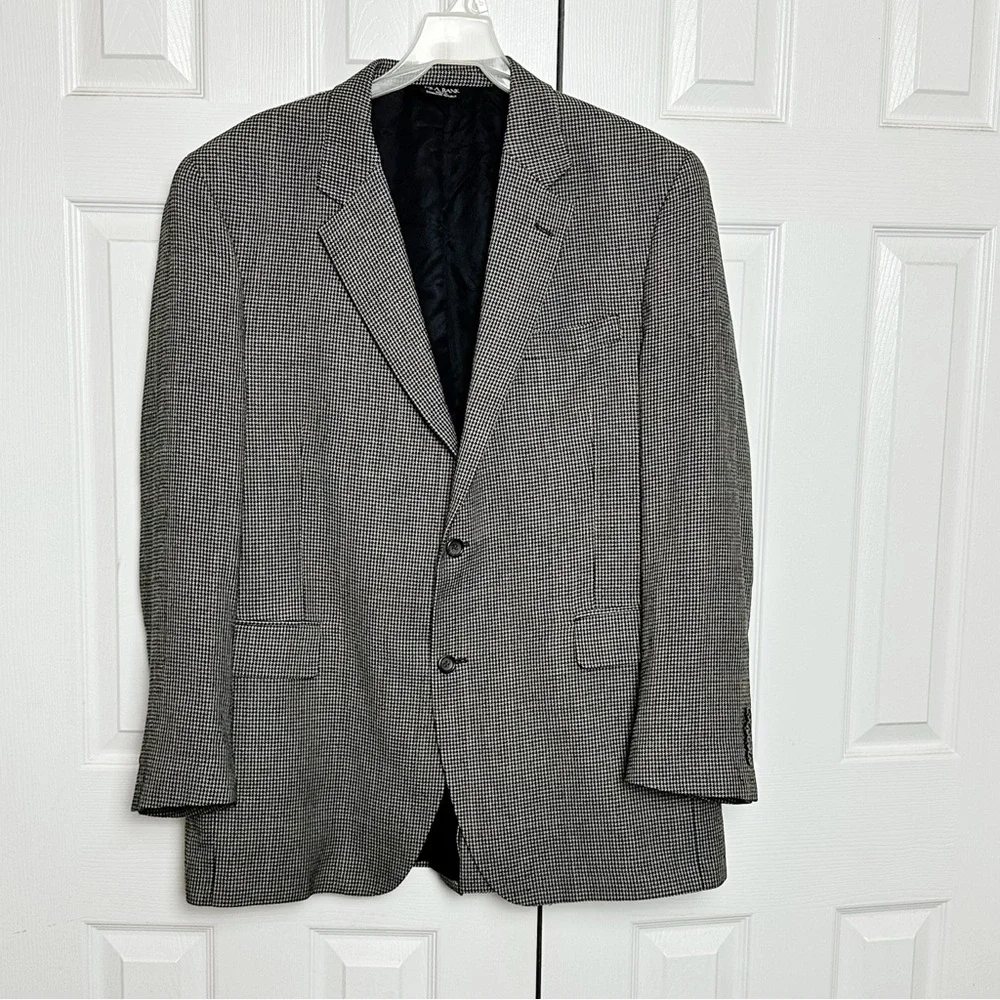 Joseph A Bank Silk Wool Houndstooth Suit Jacket Blazer Sport Coat Academia 44L - Picture 1 of 7